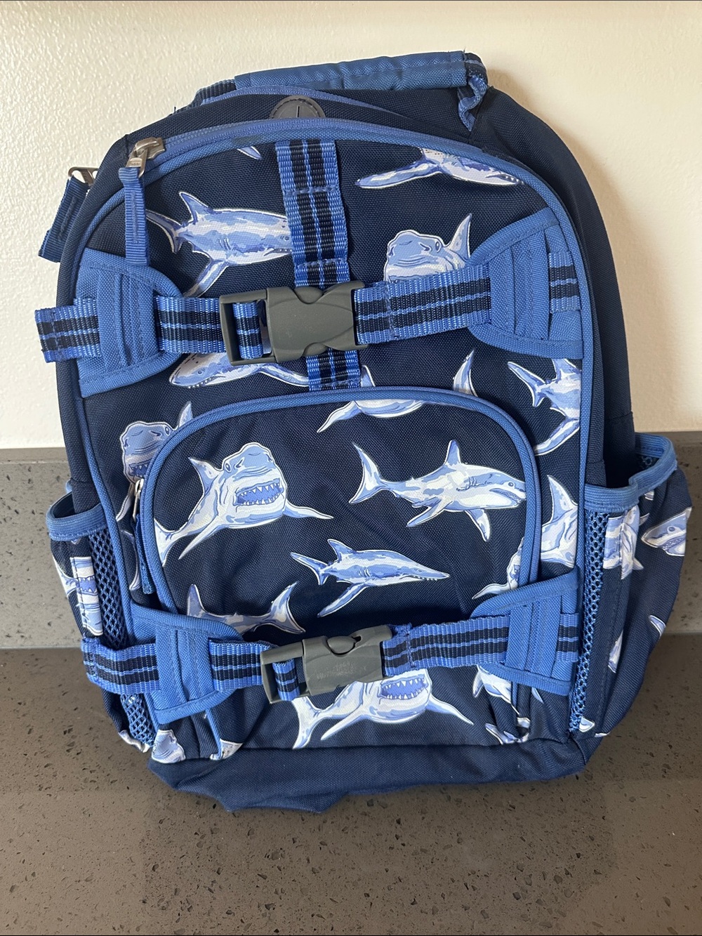 Pottery Barn Kids Shark Print Backpack - Navy and Light Blue